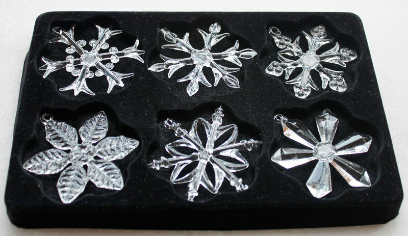 Clear Glass SNOWFLAKES - Each SF is unique - Christmas Holiday Ornaments, 6 Qty