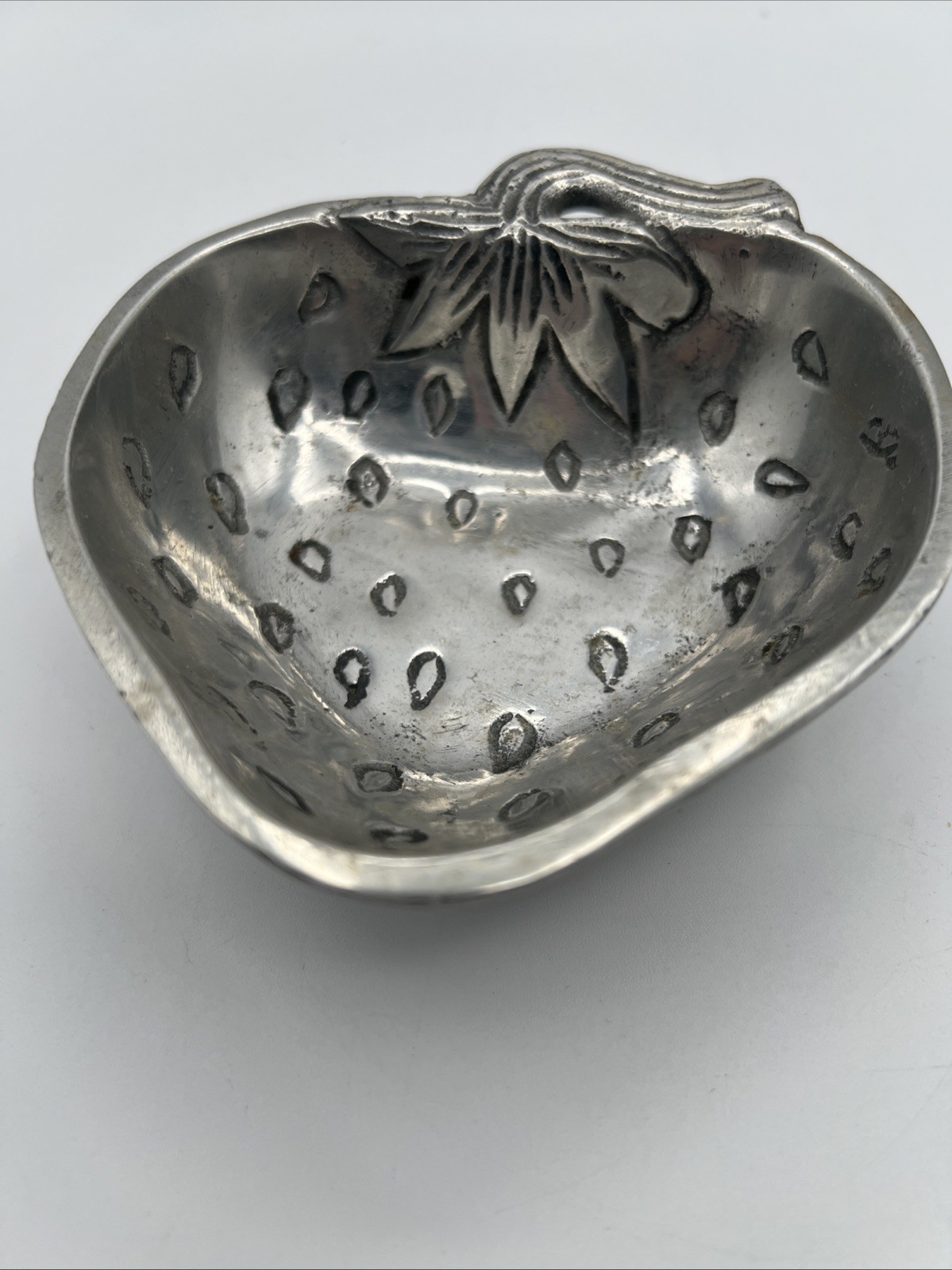 Vintage Pewter Strawberry Dish Candy Trinket Ring Jewelry Decor Country Rustic