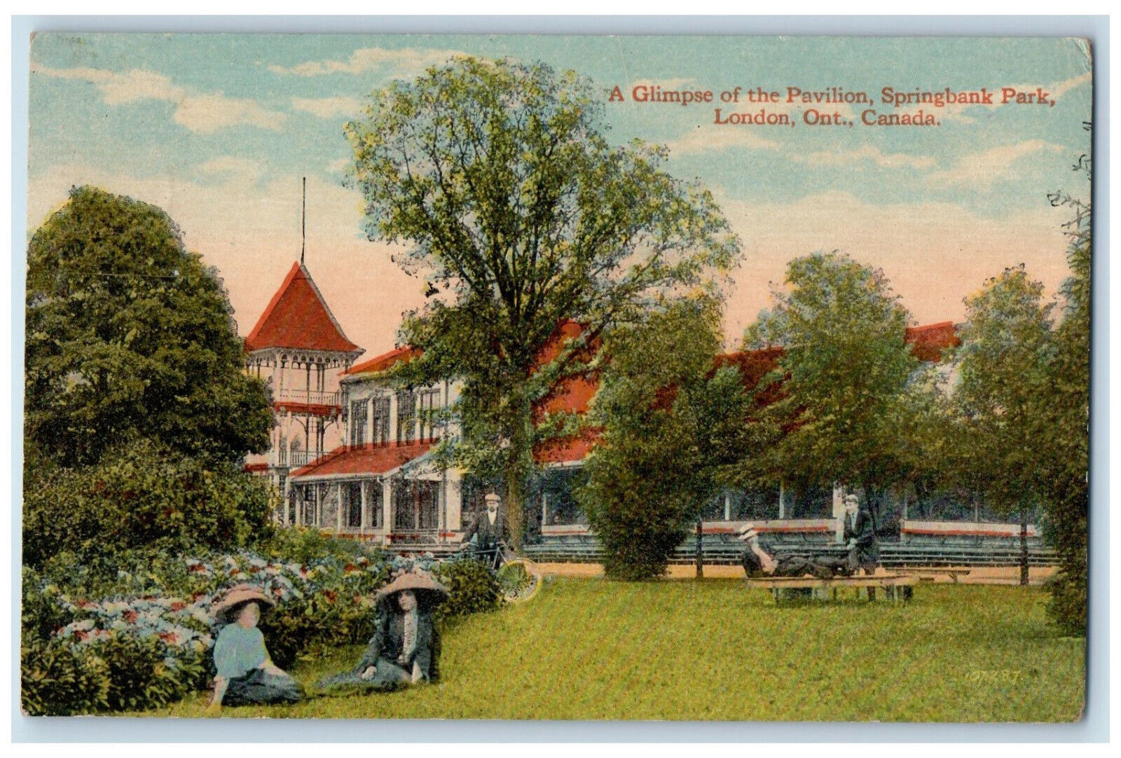 c1910 A Glimpse of the Pavilion Springbank Park London Ontario Canada Postcard