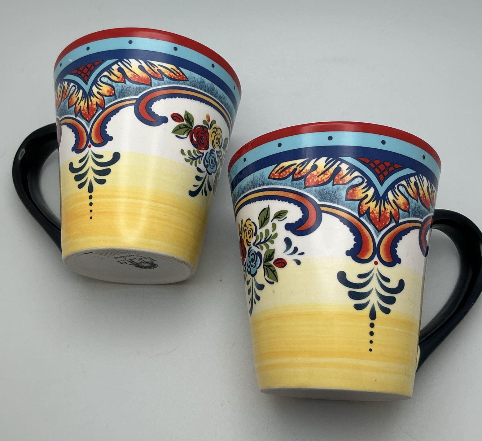 Euro Ceramica Zanzibar Hand-Painted Colorful Mugs-Set of 2 NWT