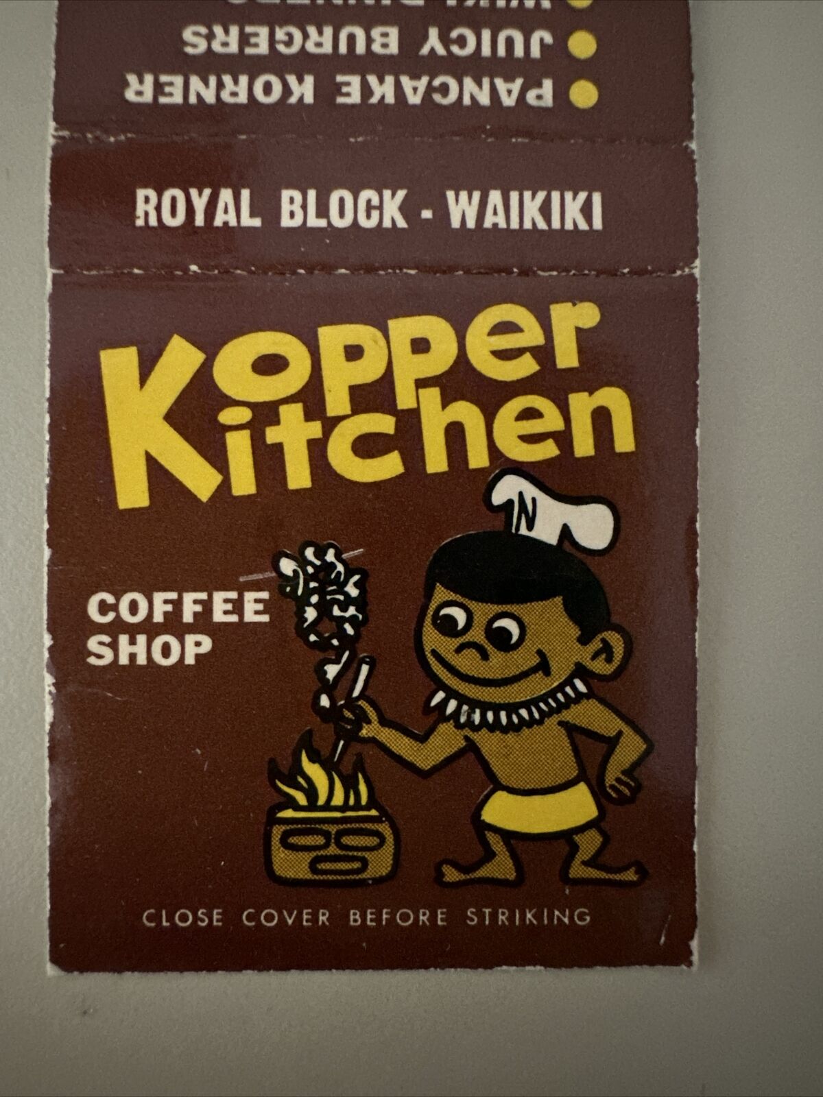 Vintage 1960s Kopper Kitchen Coffee Shop Waikiki Hawaii Matchbook Cover