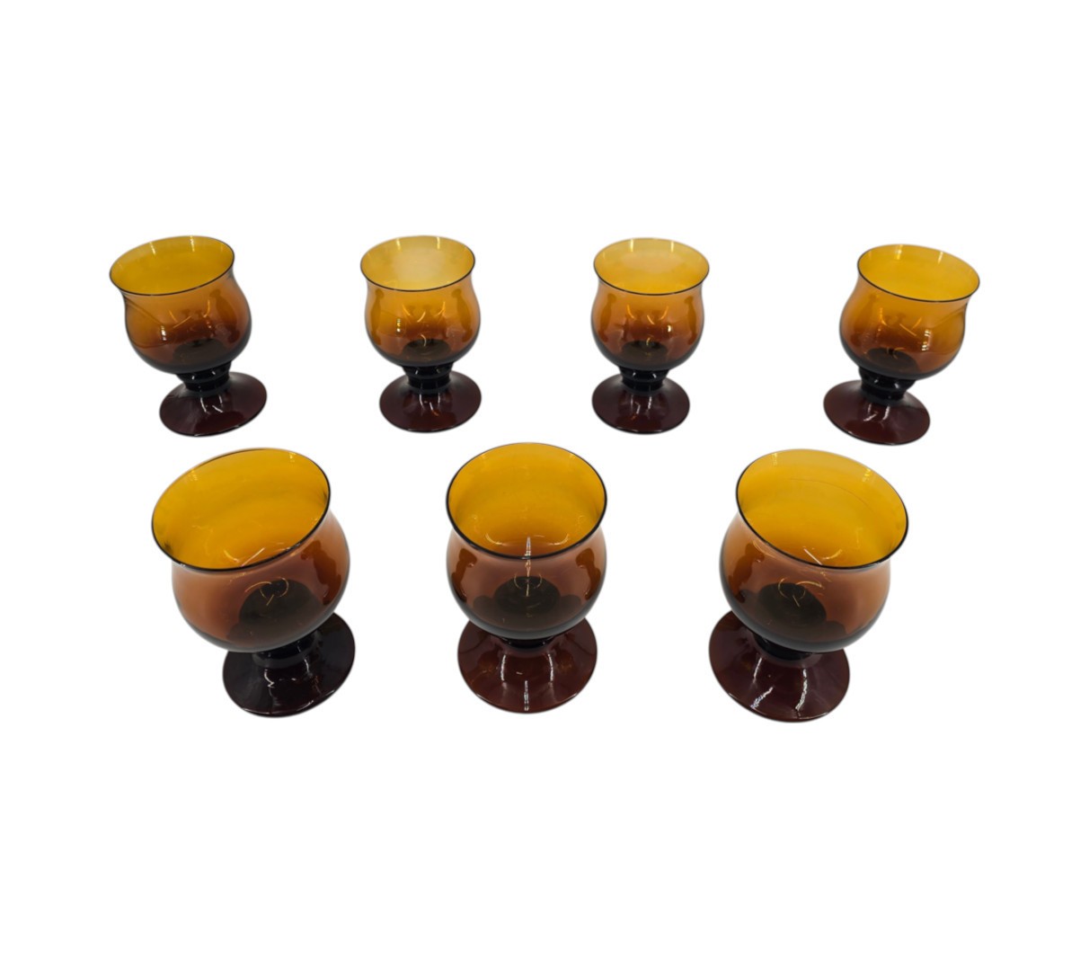 Vintage IVV Italy Amber Hand-Blown Glass Large Water Goblets/Chalices - Set of 7 Vintage IVV Italy Amber Hand-Blown Glass Large Water Goblets/Chalices - Set of 7