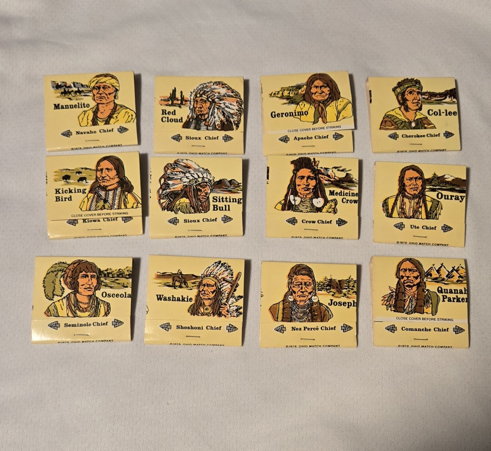 Vintage 1979 Ohio Match Co Native American Chiefs Complete Set 12 Unstruck Match