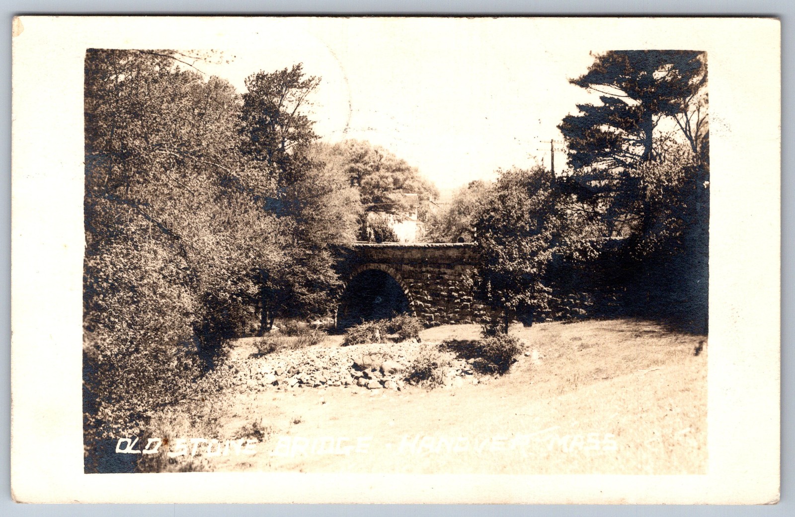 RPPC Old Stone Bridge Hanover MA Massachusetts 1946 Real Photo Postcard