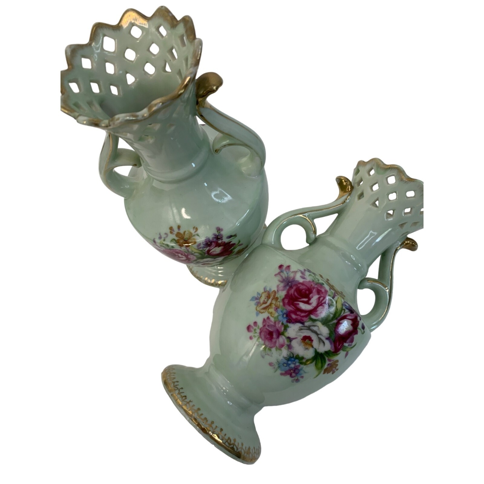 VTG French Bouquet NW-FB Porcelain Vases 8.0\