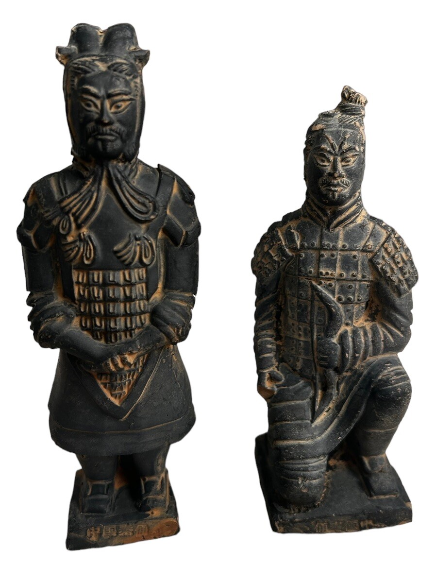 Antique Asian Chiness Terra Cotta Warriors Army Figurine Statue Reproduction 2PC