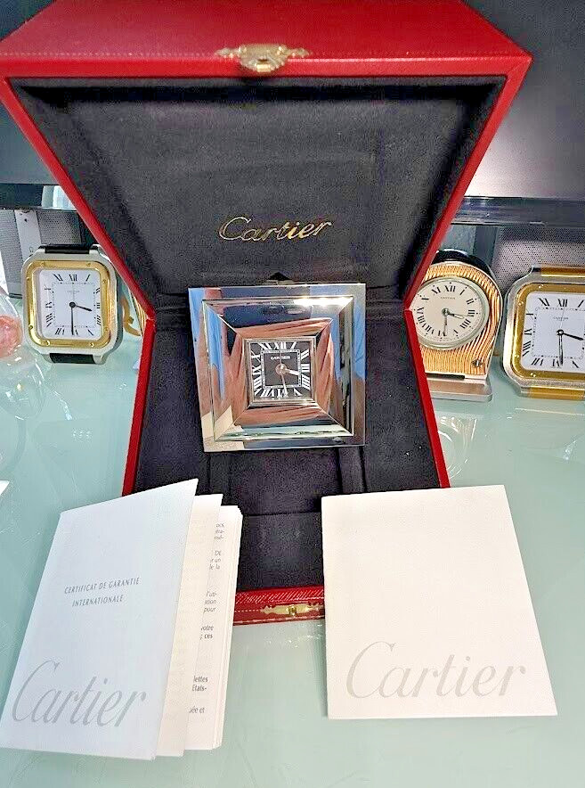 *** Cartier Stainless Steel Art Deco Alarm Clock with Box & Certificates    ***