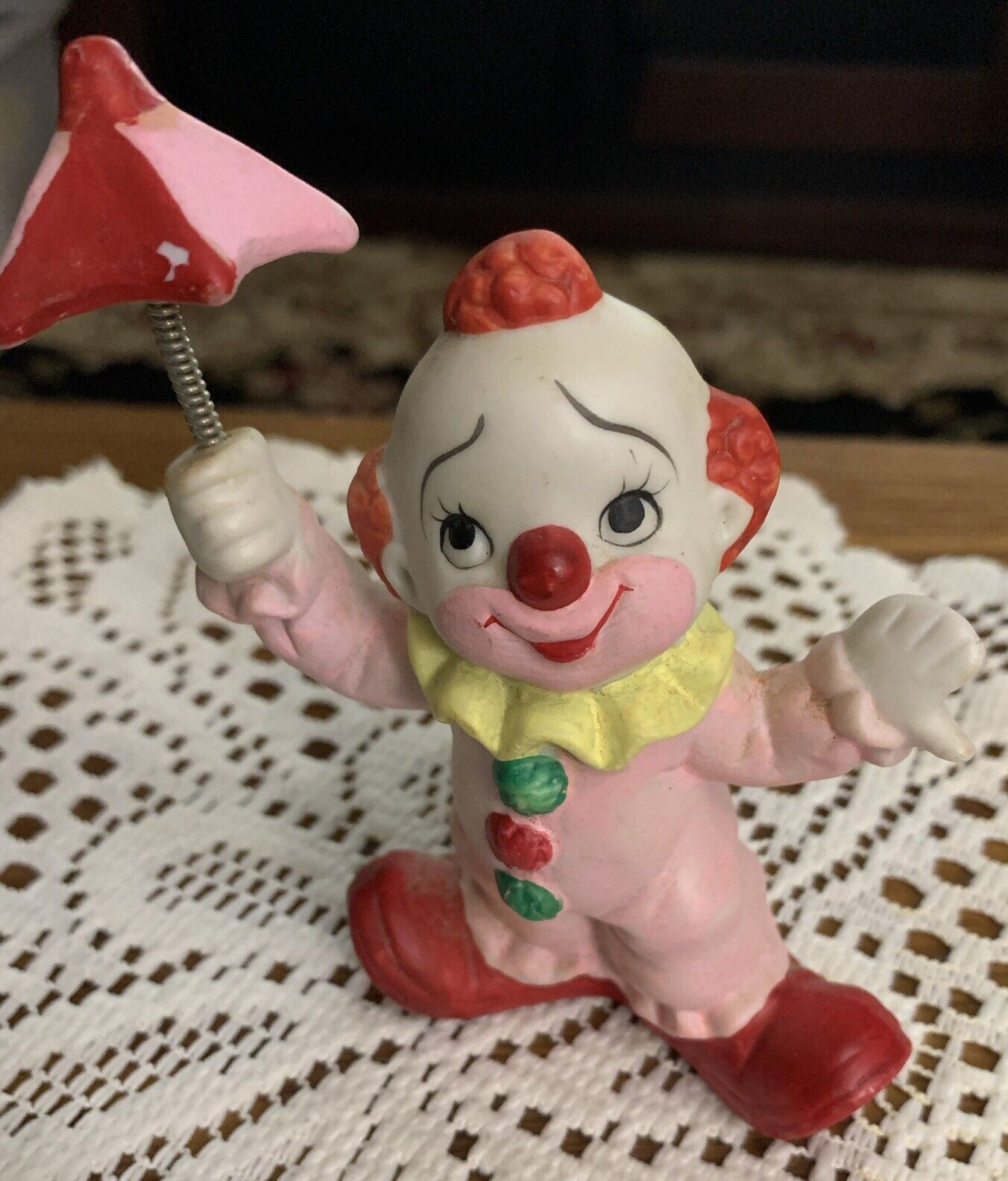 Vintage Hand Painted Clown With Umbrella Figurine