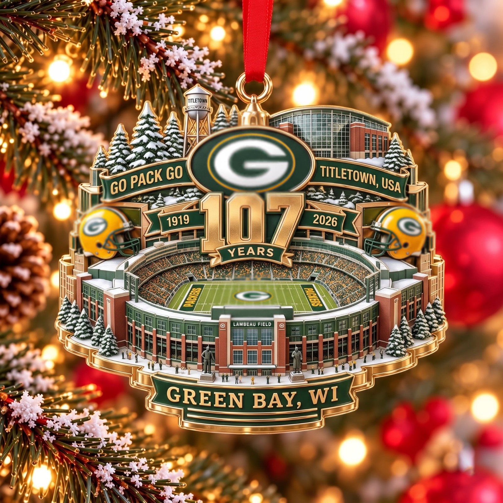 Green Bay Packers 107 Years 1919-2026 Lambeau Field Christmas Ornament Gift