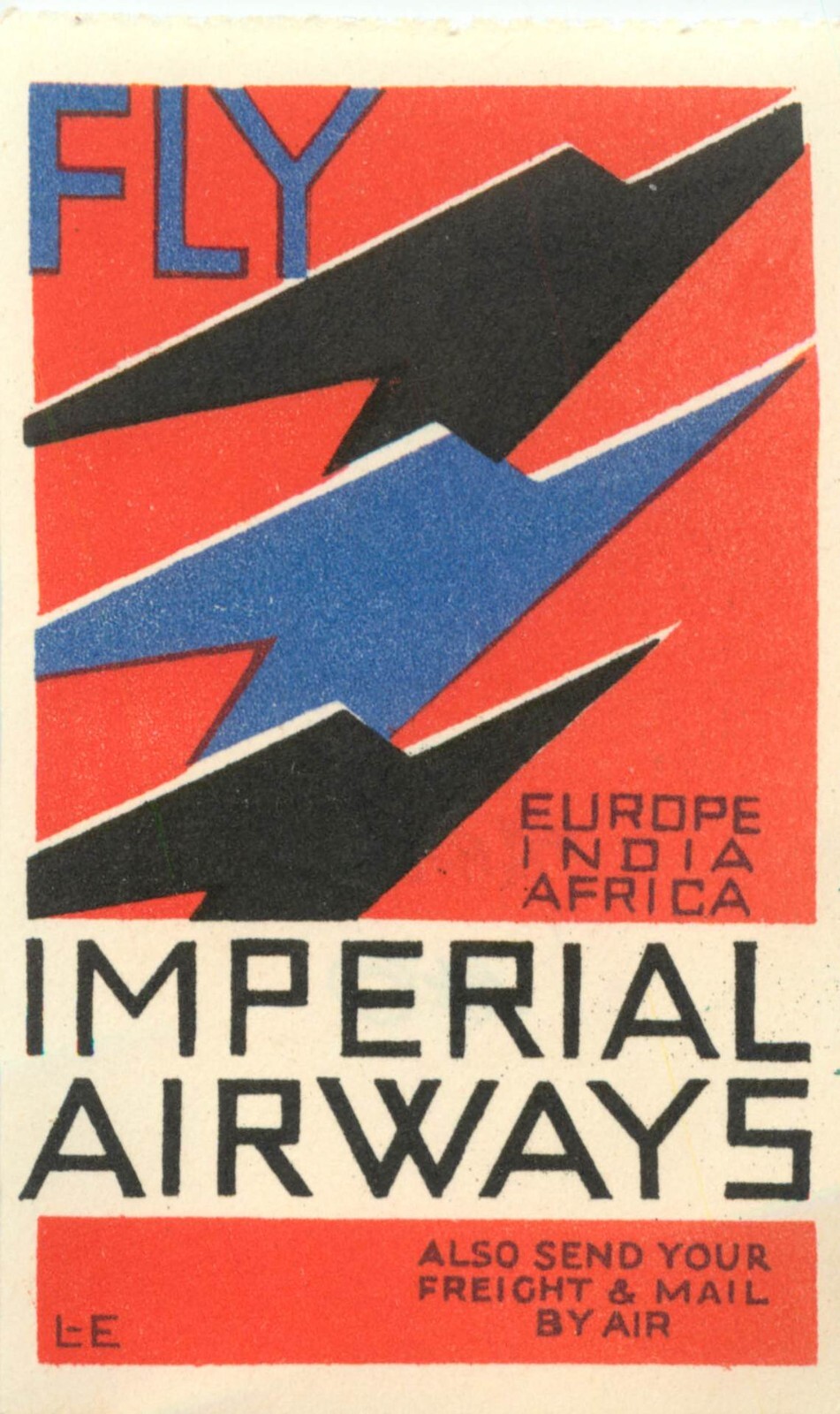 IMPERIAL AIRWAYS ~Great Britain~ Old ART DECO Airline Luggage Label, c. 1940