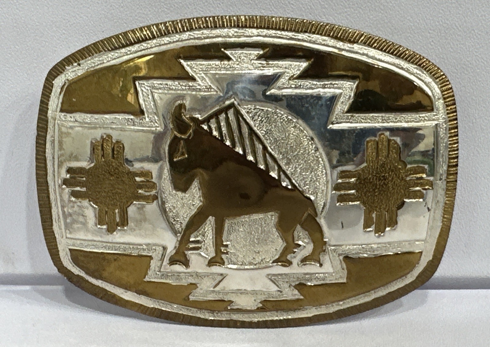 Vintage Crumrine Heavy Silver Plate On Jewelry Bronze Buffalo Legacy Belt Buckle