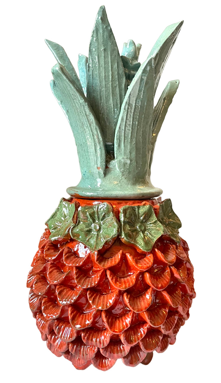 Glazed Pineapple - Home Decoration - Mexican Art - 11 IN/28CMS - Orange/Green