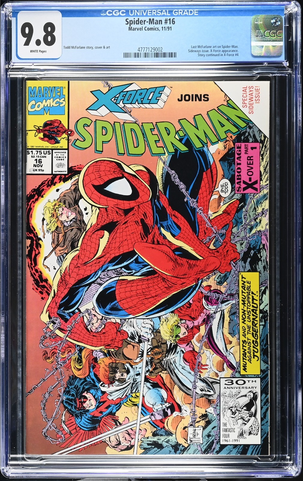 🔑💎🔥 SPIDER-MAN #16 CGC 9.8, 1991, X-Force McFarlane, NEW CASE MCU🔑💎 Z
