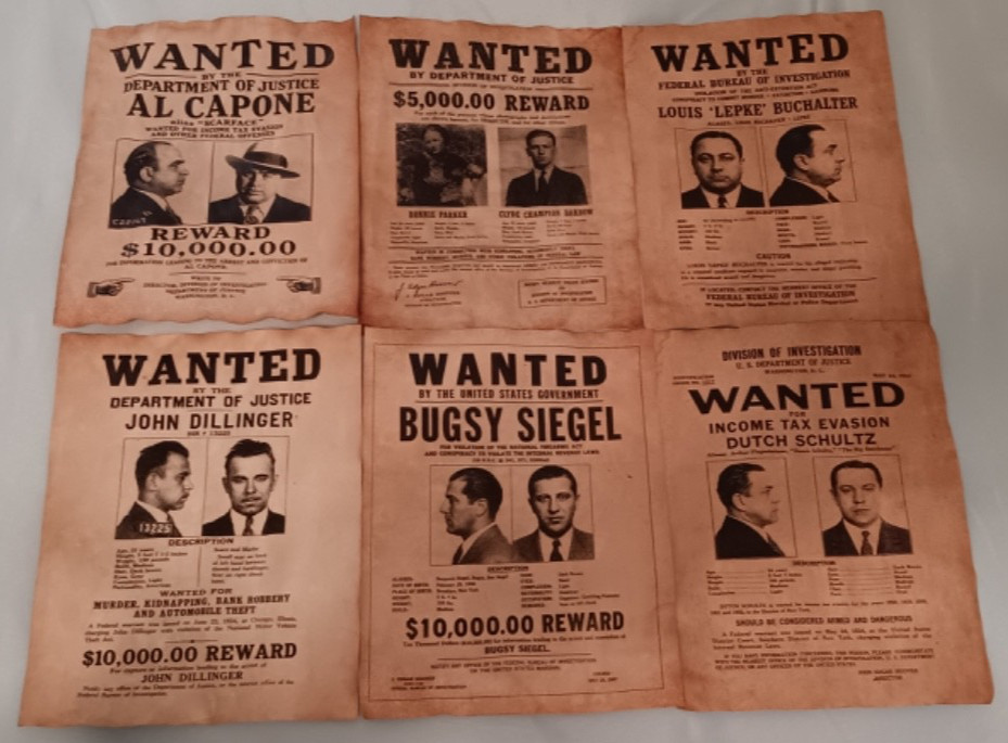 BONNIE & CLYDE Wanted Poster AL CAPONE JOHN DILLINGER BUGSY SIEGEL DUTCH SCHULTZ BONNIE & CLYDE Wanted Poster AL CAPONE JOHN DILLINGER BUGSY SIEGEL DUTCH SCHULTZ
