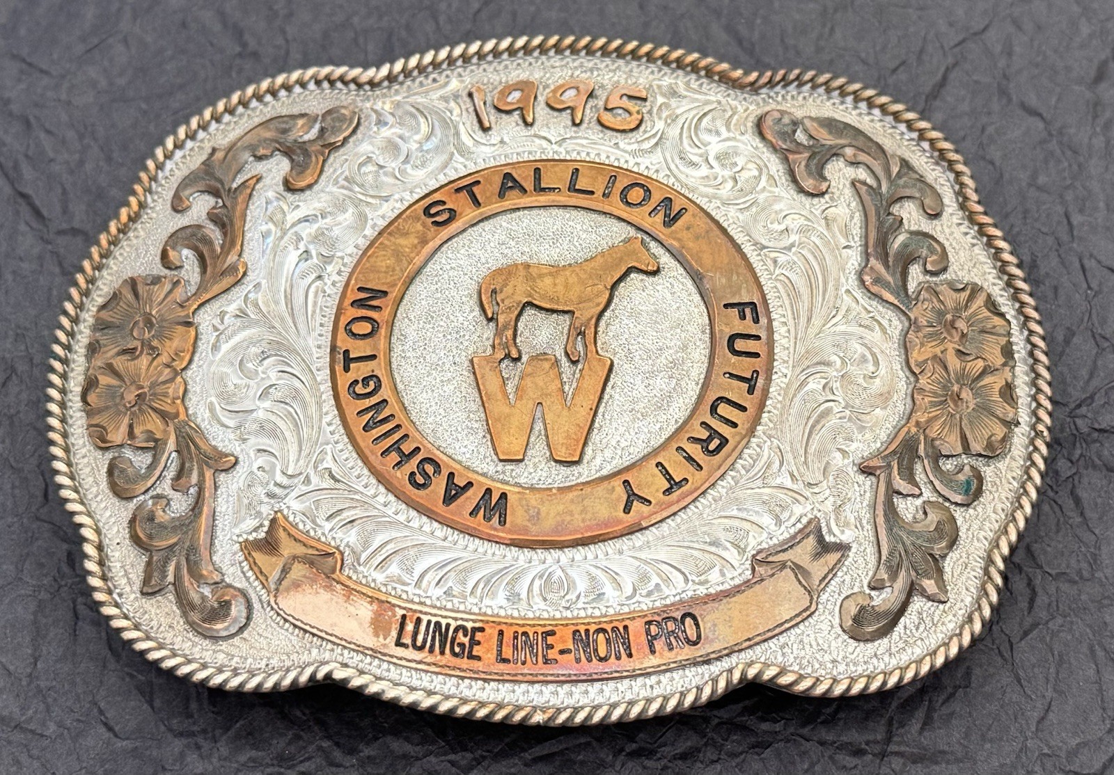 Vintage 1995 Washington Futurity Stallion Lunge Line Non Pro Trophy Belt Buckle