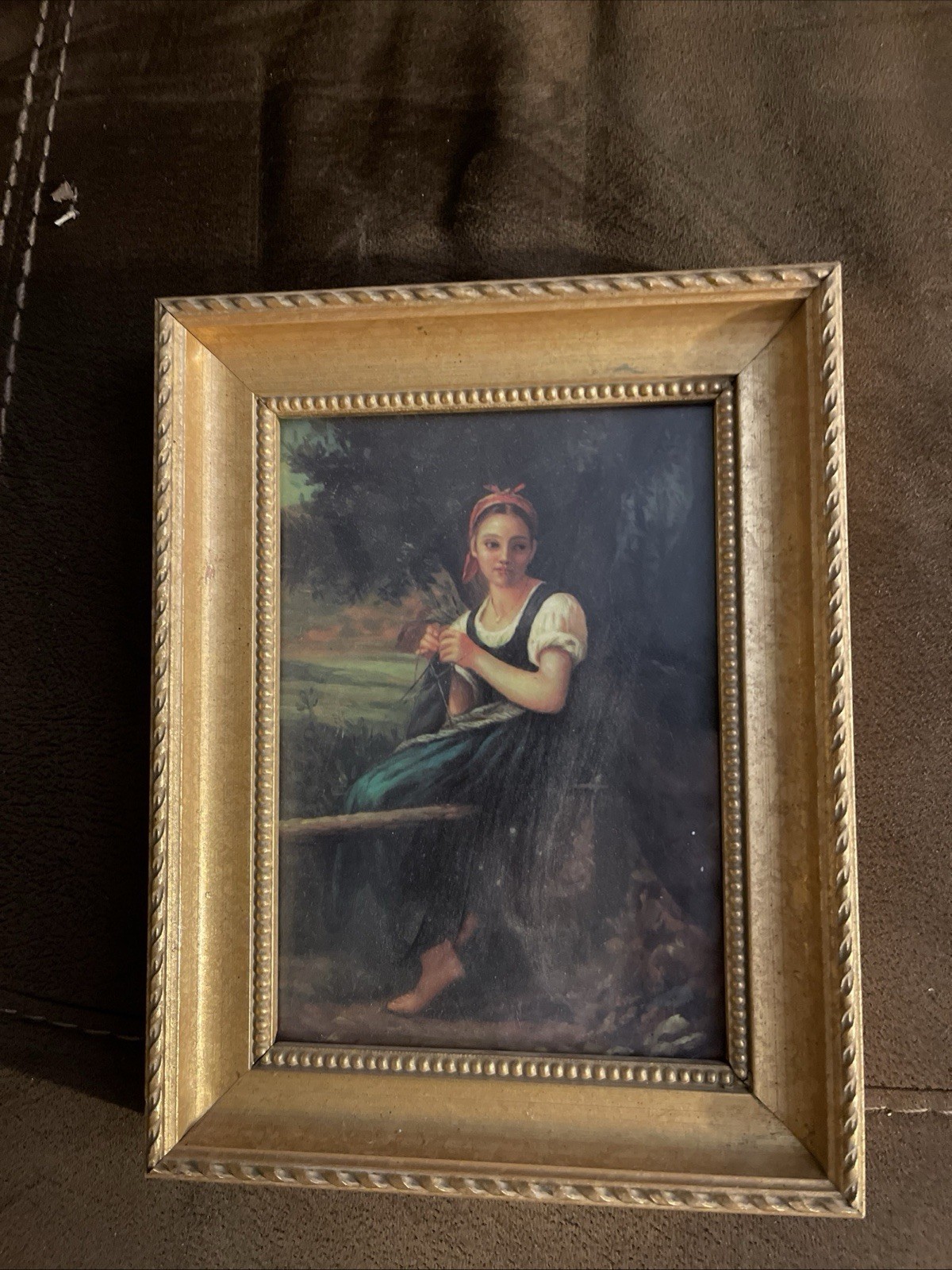 Stunning Print -‘ The Knitting’ beautiful girl in landscape 4x6 With Frame.