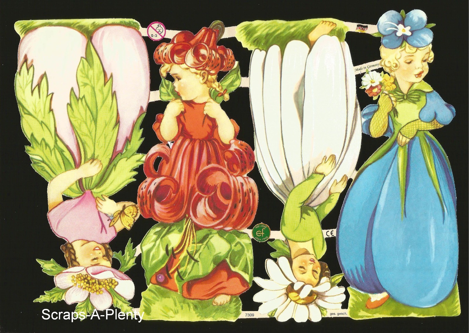 German Embossed Vintage Style Scrap Die Cut - Precious Flower Girls EF7309 German Embossed Vintage Style Scrap Die Cut - Precious Flower Girls EF7309