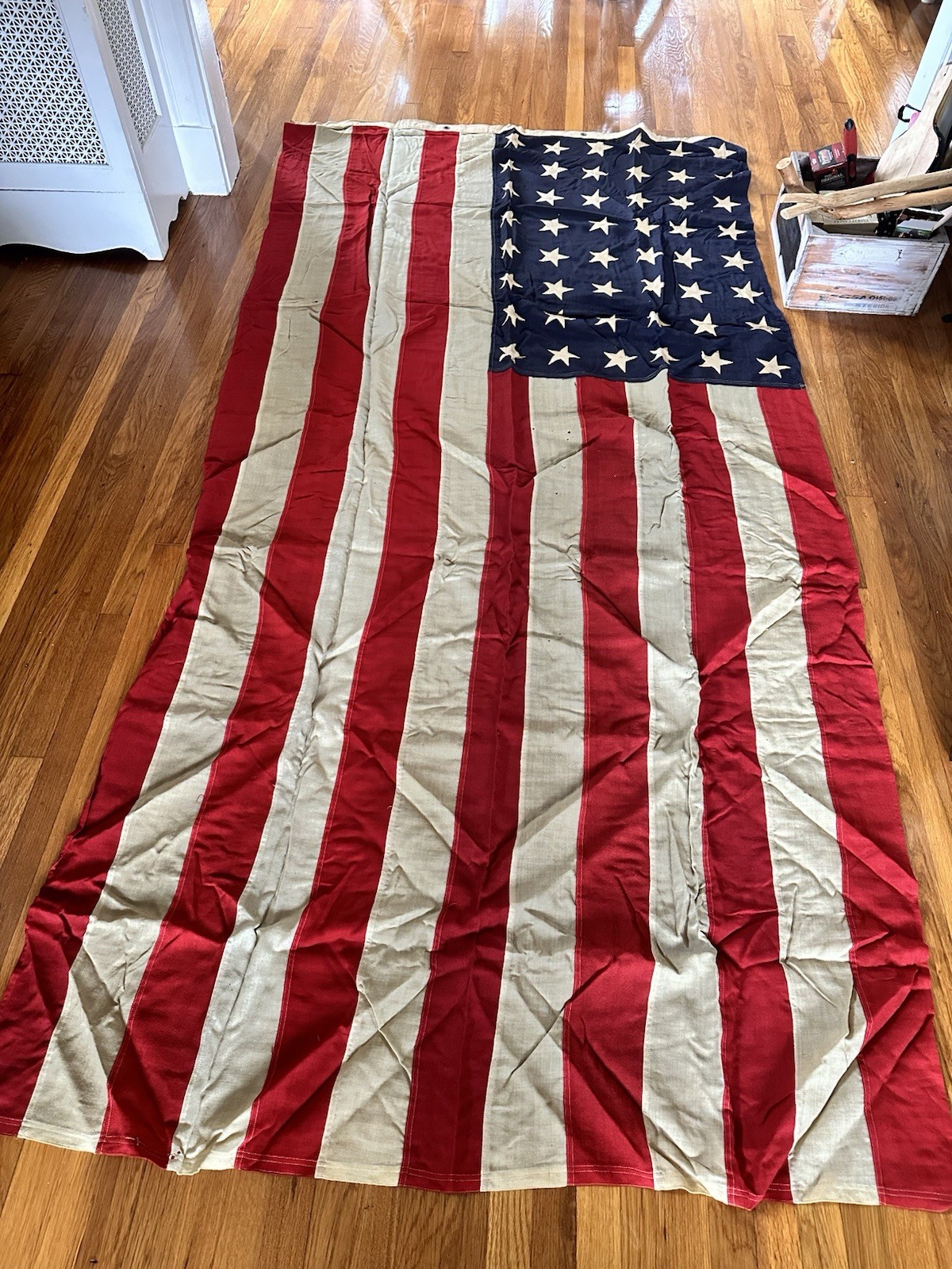 Vintage 48-Star US Navy Ensign No. 7 Cotton (?) Flag 58” x 9 ft US ENS