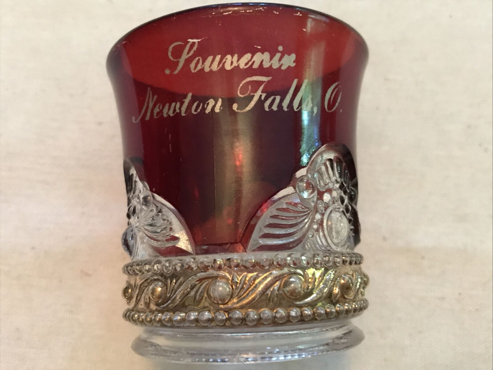 Souvenir Ruby Glass Cup, Circa 1900, Newton Falls, Ohio