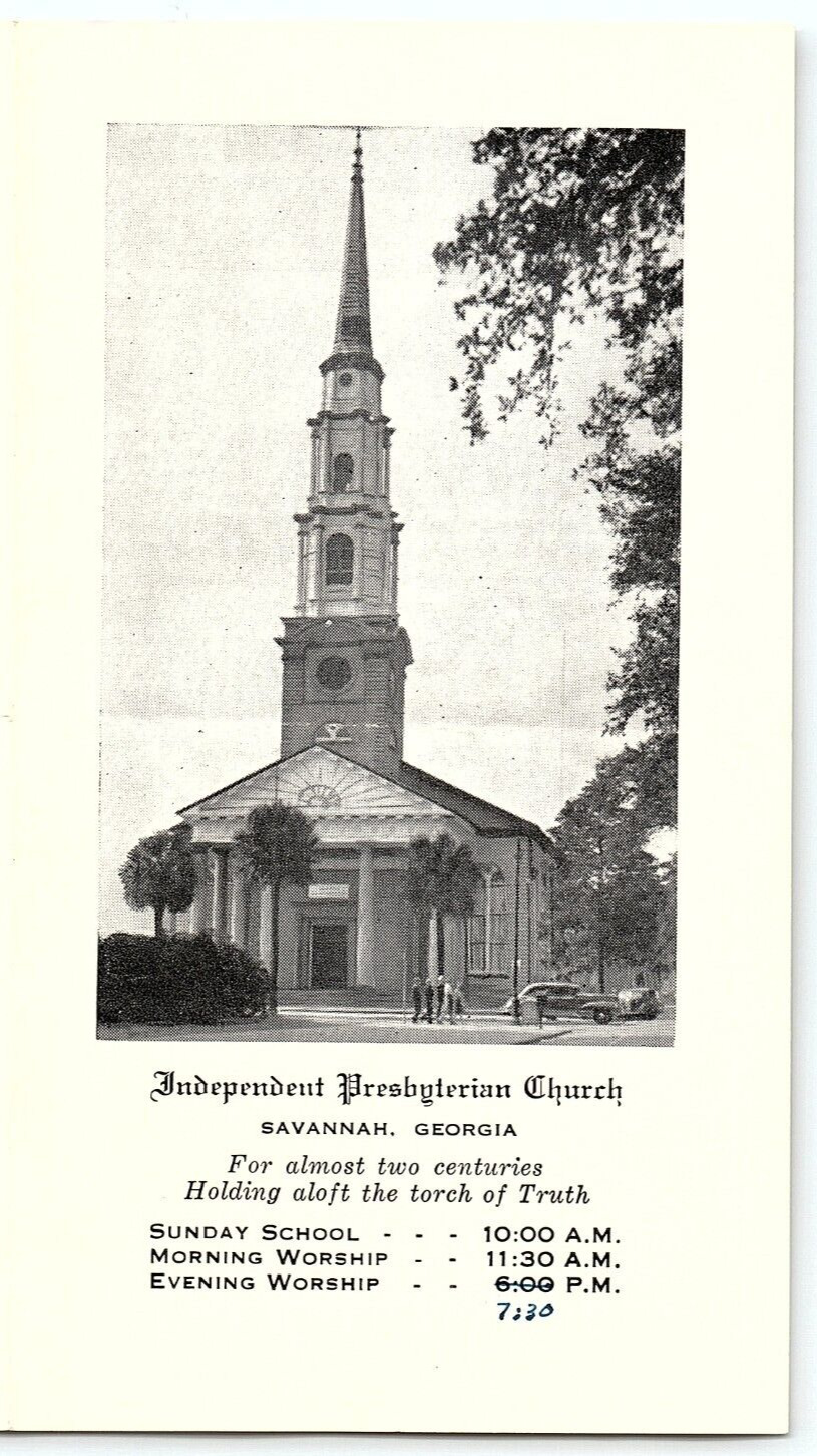 1940s SAVANNAH GA INDEPENDENT PRESBYTERIAN CHURCH HISTORY INFORMATION  Z3707