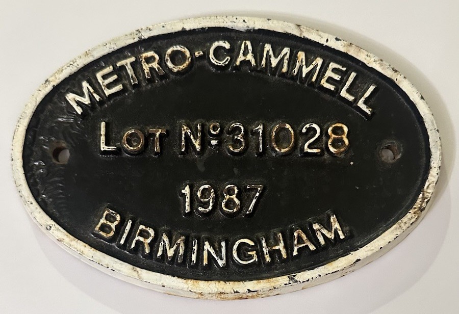 Metro-Cammell Birmingham, England UK 1987 Train Railroad Steel Oval Sign Plaque