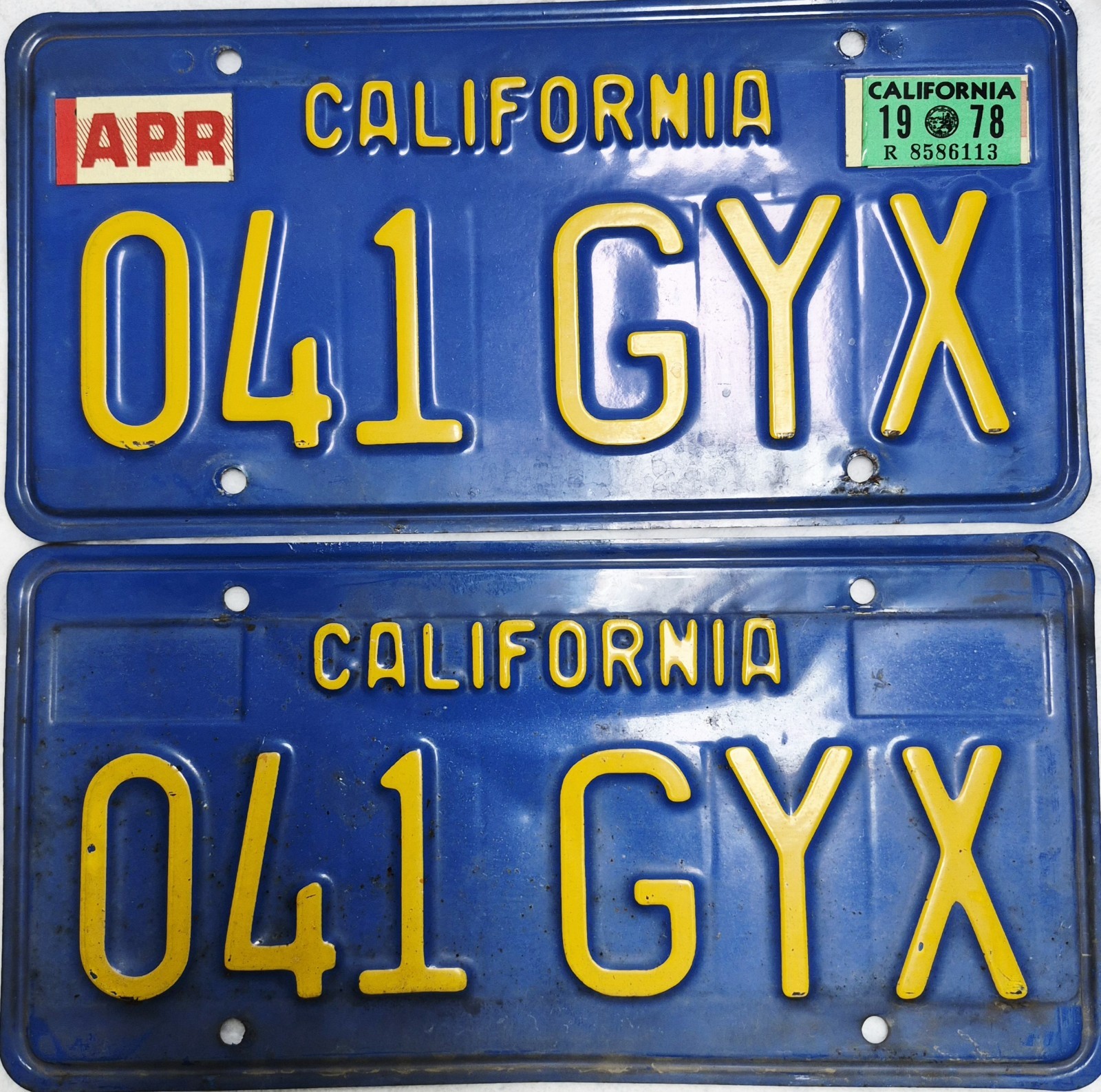 Vintage 1970's era California License Plate PAIR CA BLUE Tag 