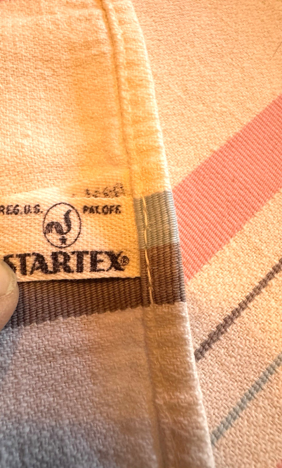 Vtg MCM Startex Kitchen Towel Striped Teal Pink Gray 19