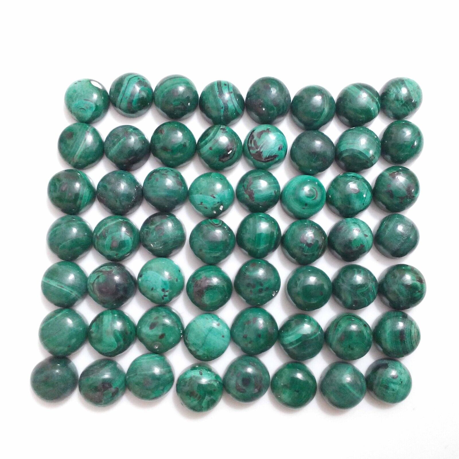 Amazing Green Malachite Loose Gemstone Round Shape 56 Pcs Lot For Making Jewelry