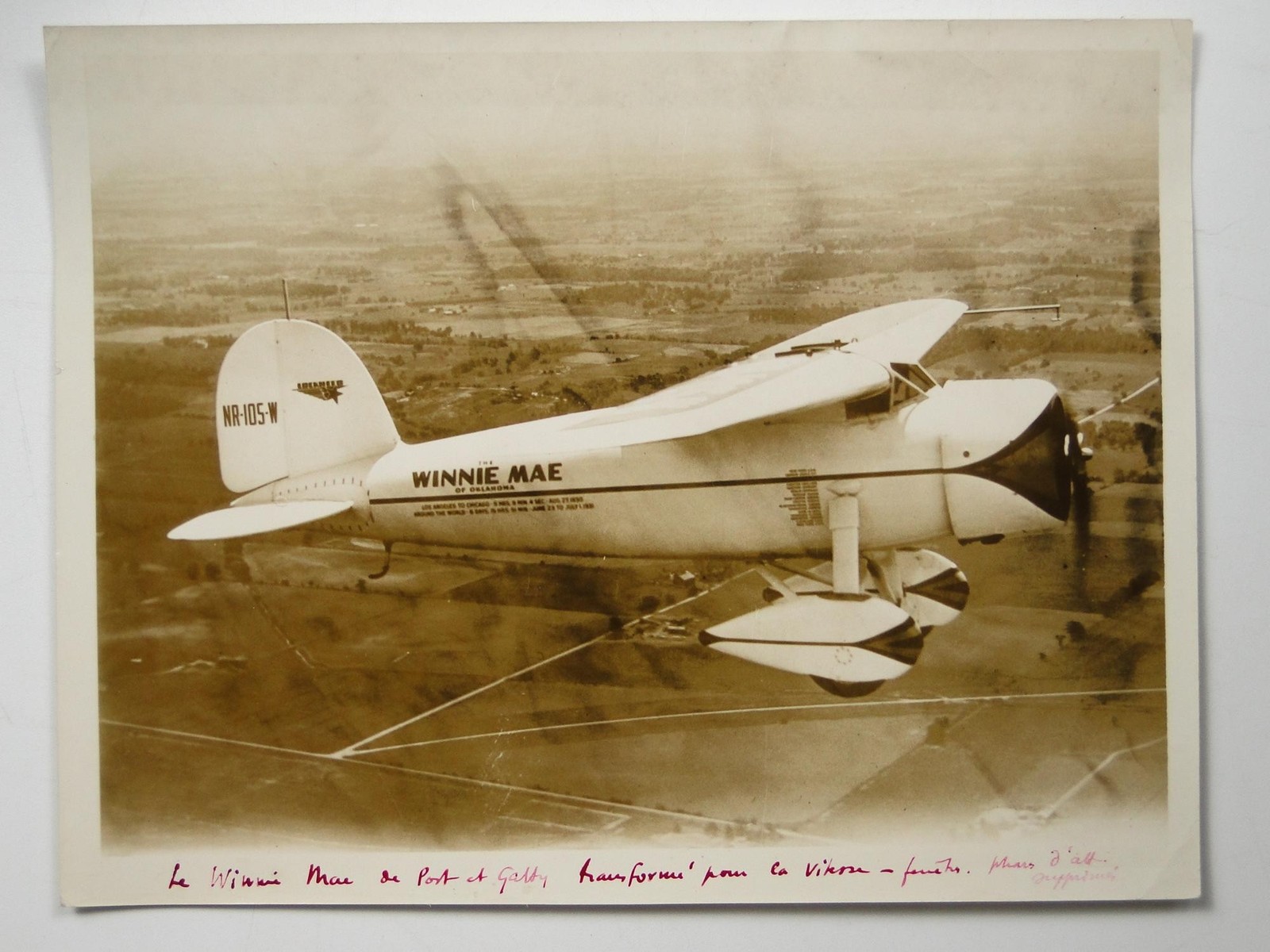 Winnie Mae Aeroplane Flight Dayton Ohio NR-105-W Wiley Post 1933 VTG Photo