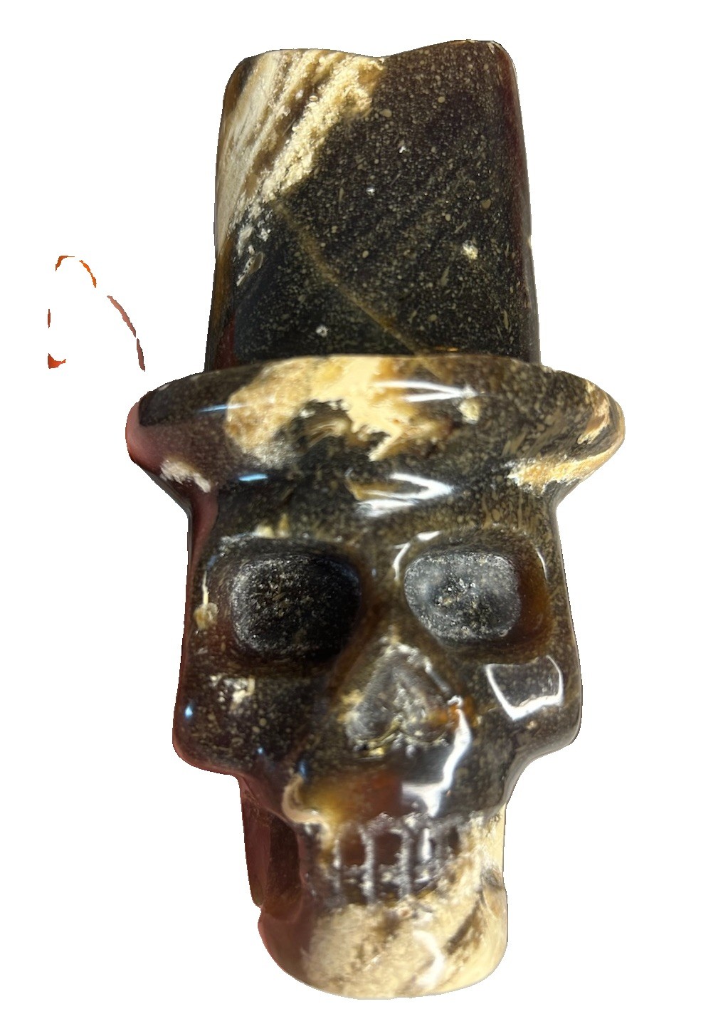 Natural Blue Amber Top Hat Skull UV Reactive Indonesian Fossilized Resin  4.5”