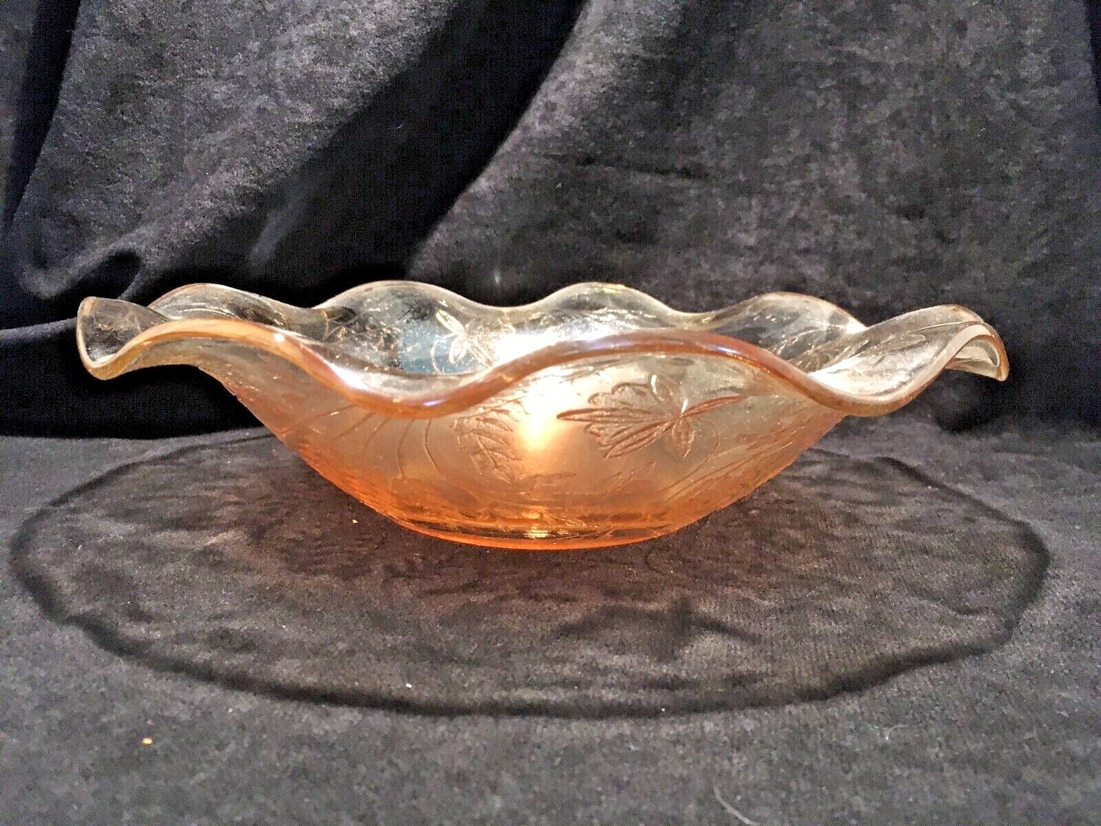 Vintage Jeanette Floragold Louisa Iridescent Marigold Ruffled Bowl 1950's 