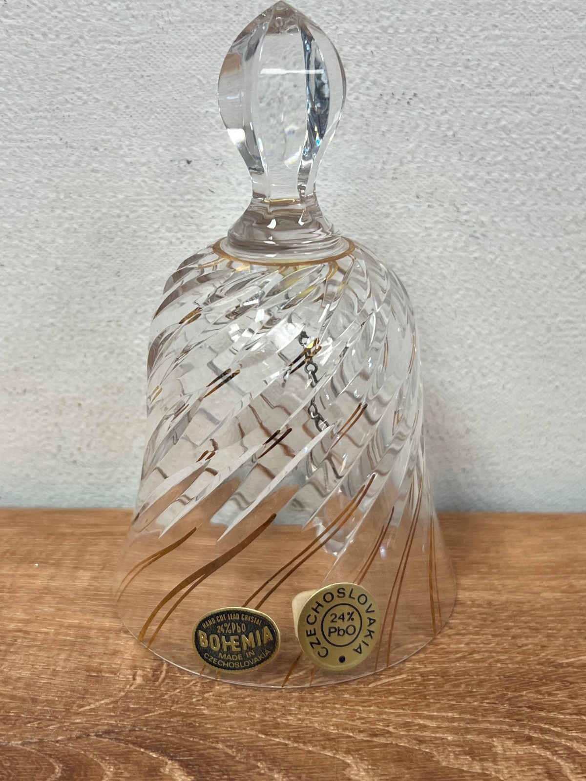 Bohemia 24% Lead Crystal Vintage Glass Bell Swirl with Gold Details
