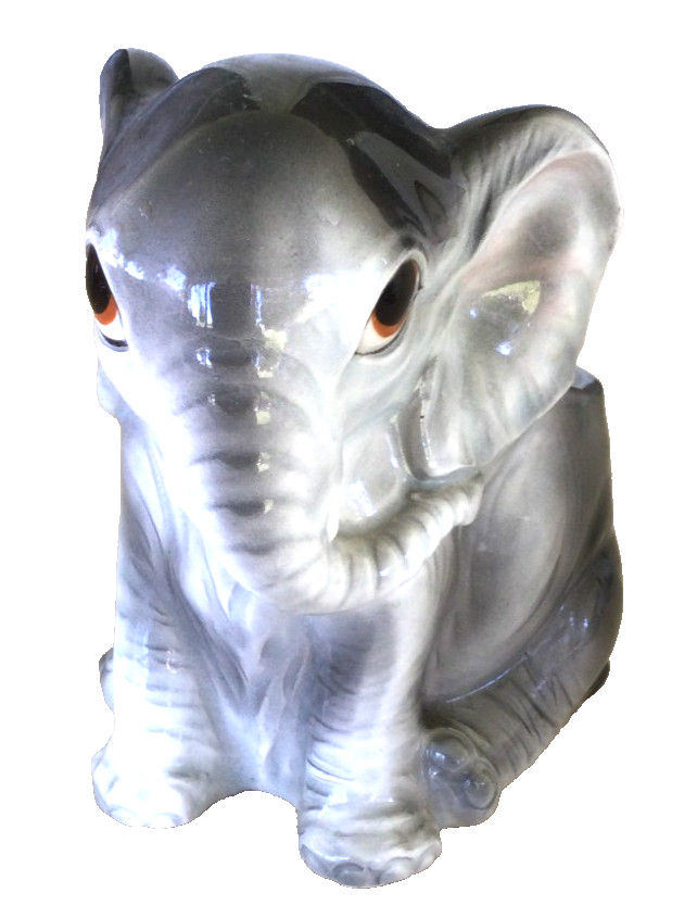 Adorable Sad Eyed Vintage Giftware Co. Gray Elephant Planter Figurine 5”
