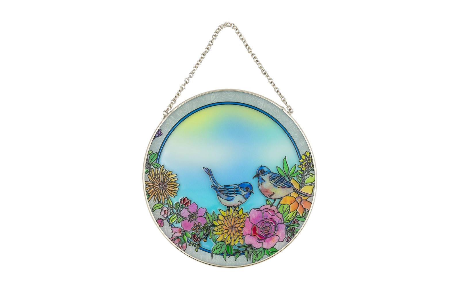 Stained Glass Window Hanging Suncatcher - Bluebird Sun Catcher Large Circle 6.5 Stained Glass Window Hanging Suncatcher - Bluebird Sun Catcher Large Circle 6.5