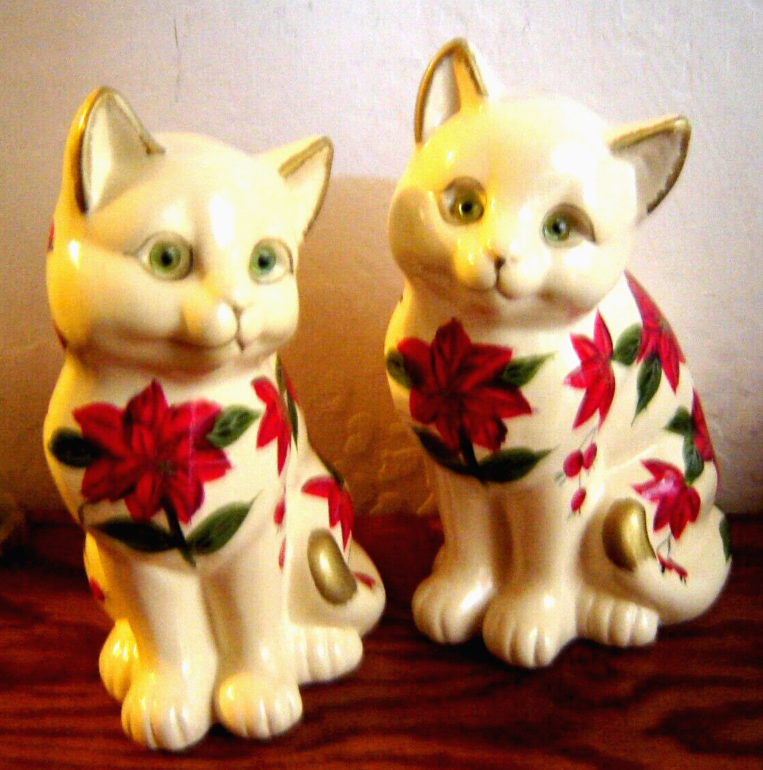 Baum Bros Formalities Cat Figurines Poinsettia Christmas Collection Vintage Pair