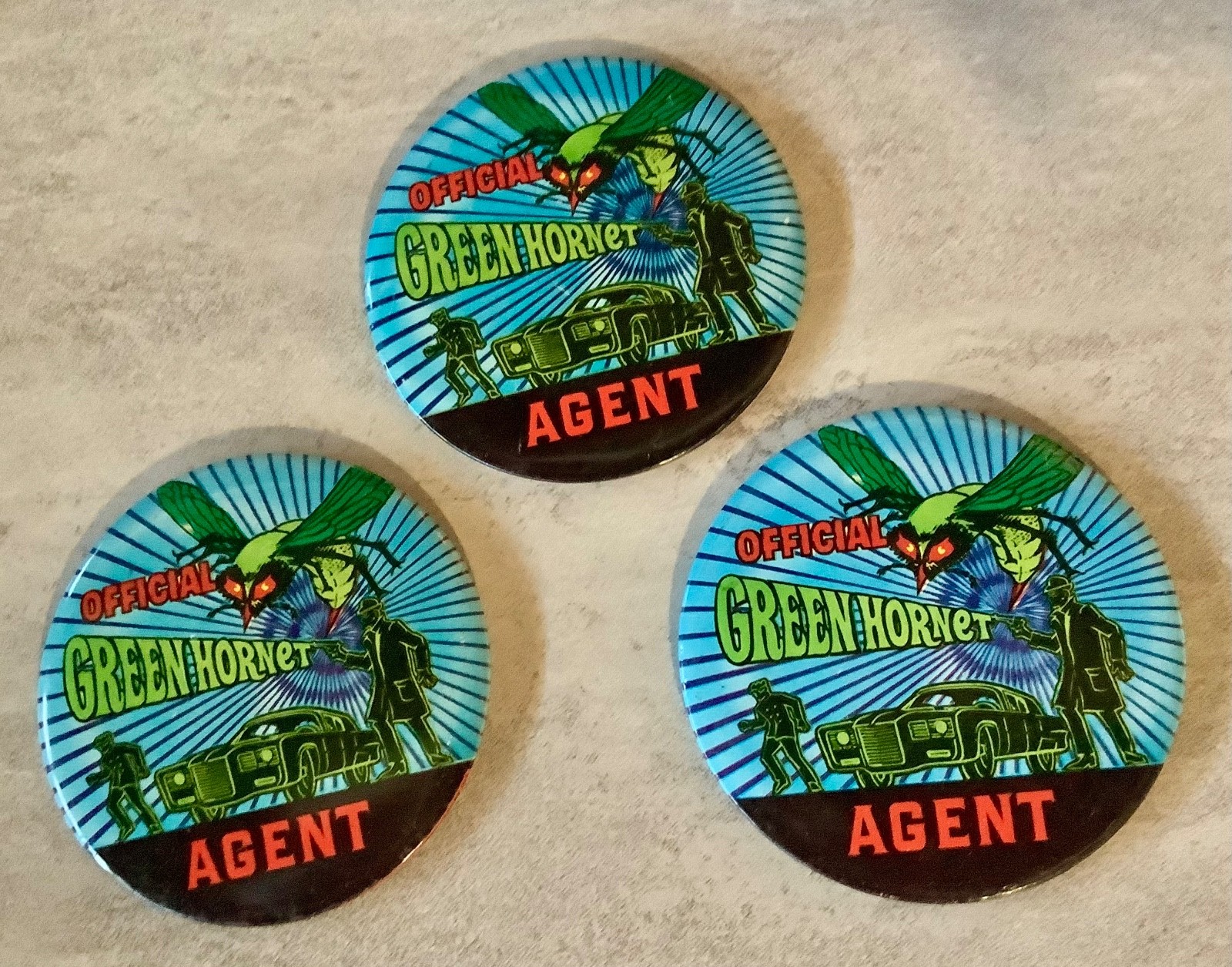 Official Green Hornet Agent 1966 Vintage pinback buttons lot of 3