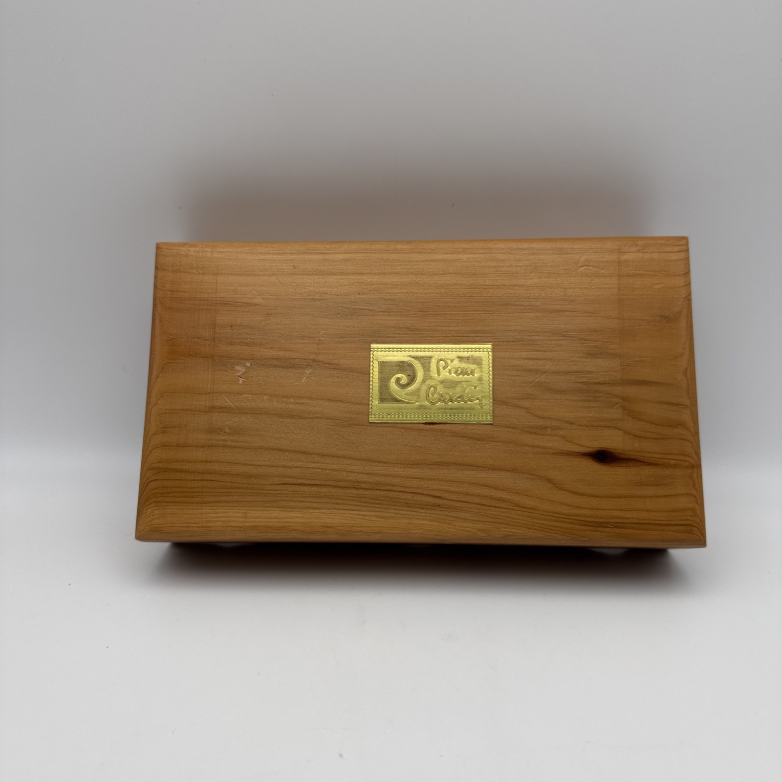 Vintage Pierre Cardin  Wooden Box Logo With Mirror Logo on Mirror 8”x 4.5”x 2”
