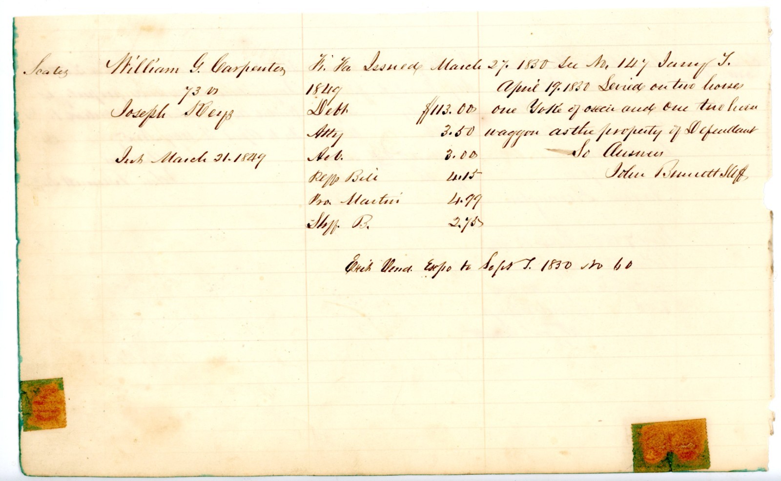 1850 Court Ledger Armstrong PA Sheriff John Bennett McIntyre Robertson Carpenter