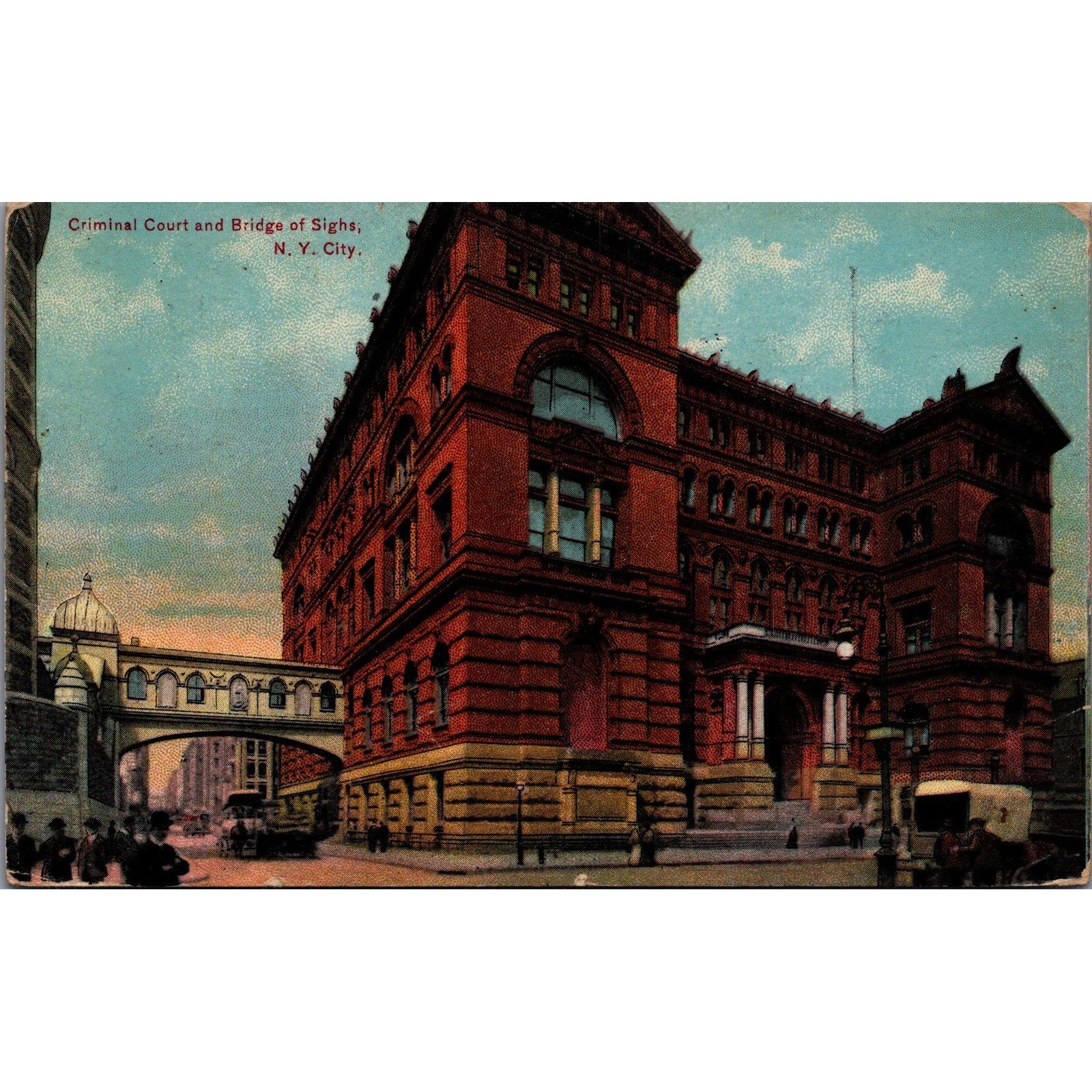 Postcard Criminal Court Bridge of Sighs NYC 1911 Postmark Red Architecture Fair