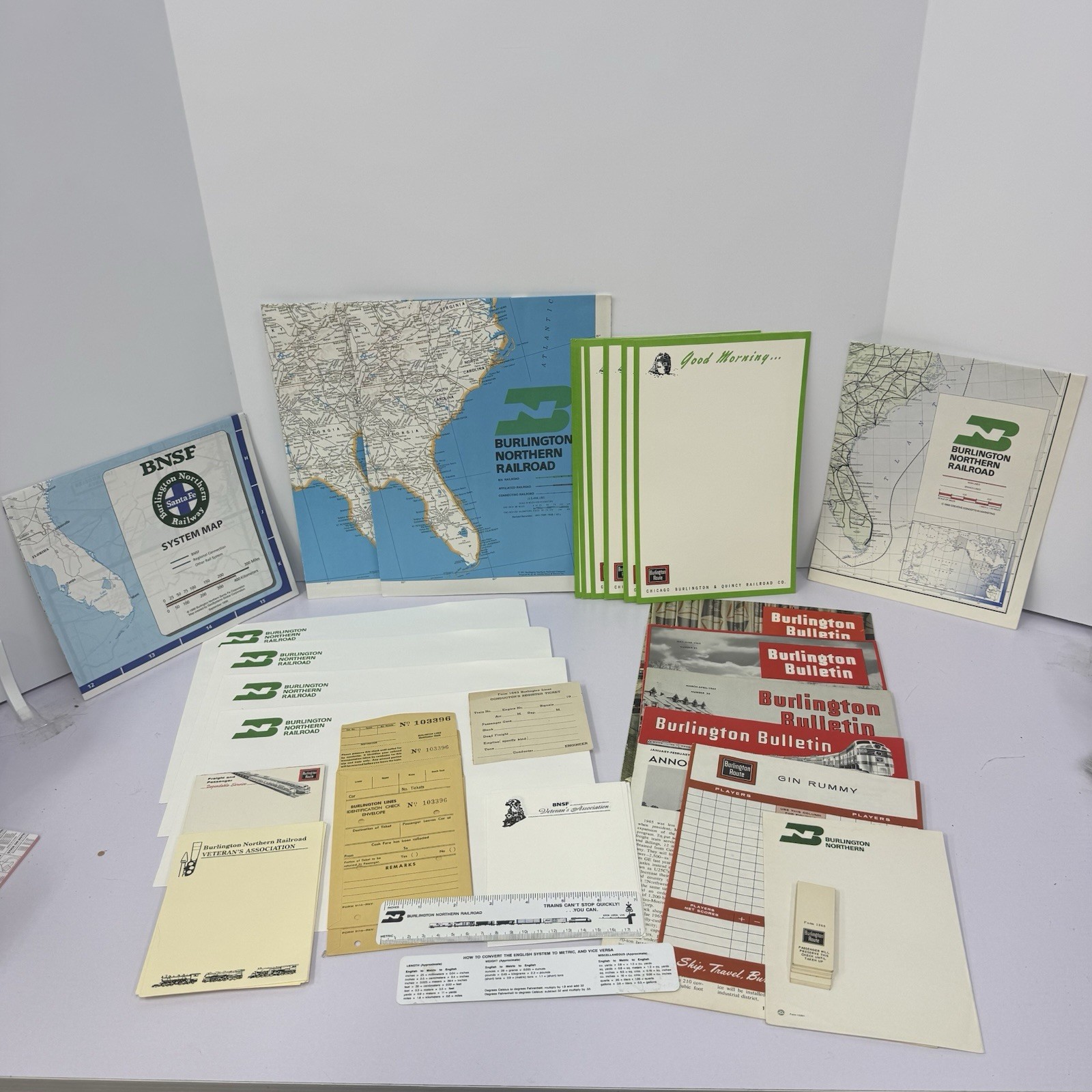 Vintage Burlington Northern Railroad Paper Ephemera Lot Maps Bulletins Tickets