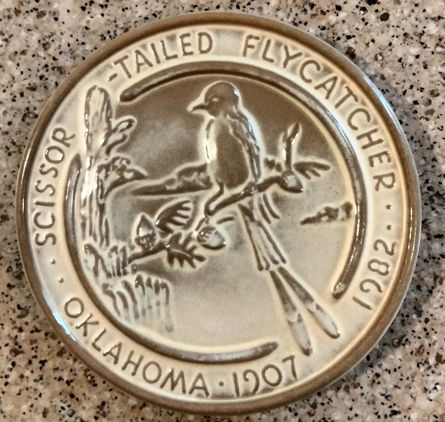 Vintage Frankoma Scissor Tailed Flycatcher Ceramic Trivet 1982 Oklahoma State