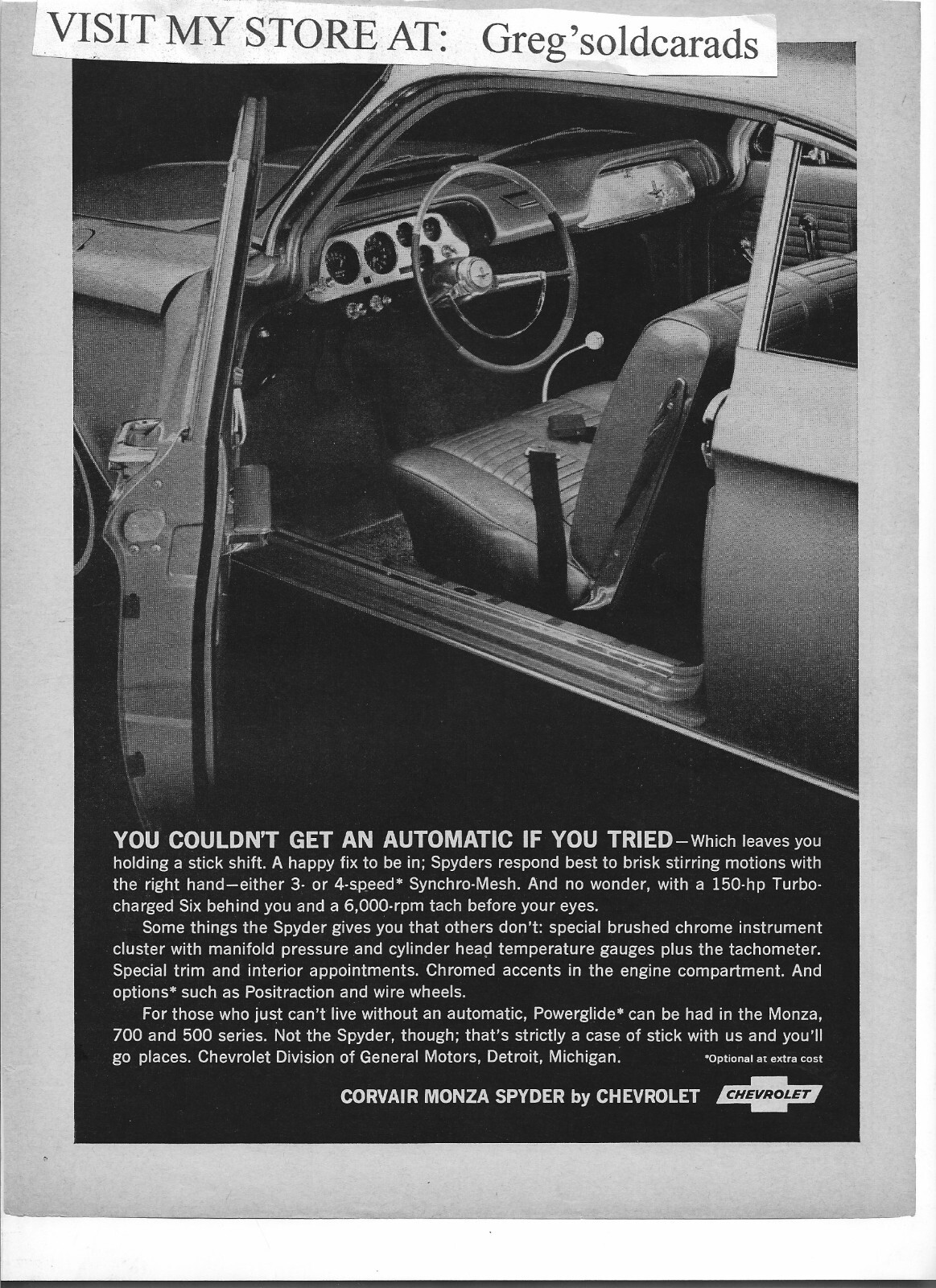 Original  1964 Chevrolet Corvair Monza Spyder  vintage print ad