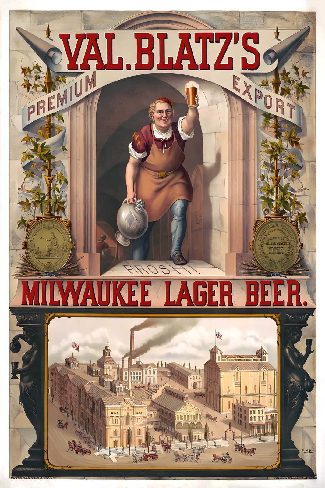 Val Blatz's Milwaukee Lager Beer Poster - Vintage Ad Reproduction 24x36”