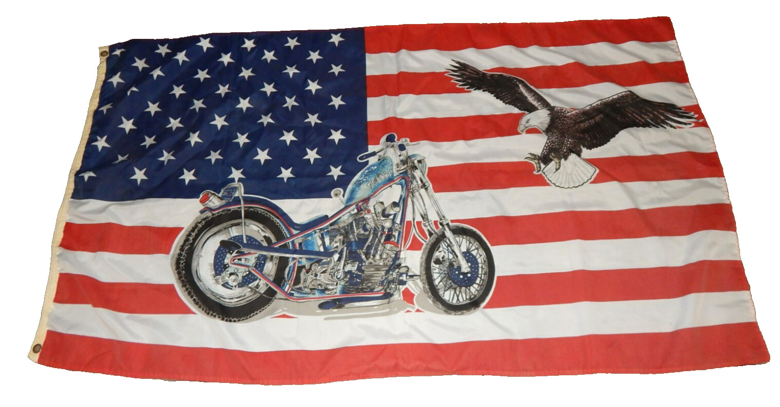 vtg HIGH TIMES motorcycle chopper eagle American Flag w grommets
