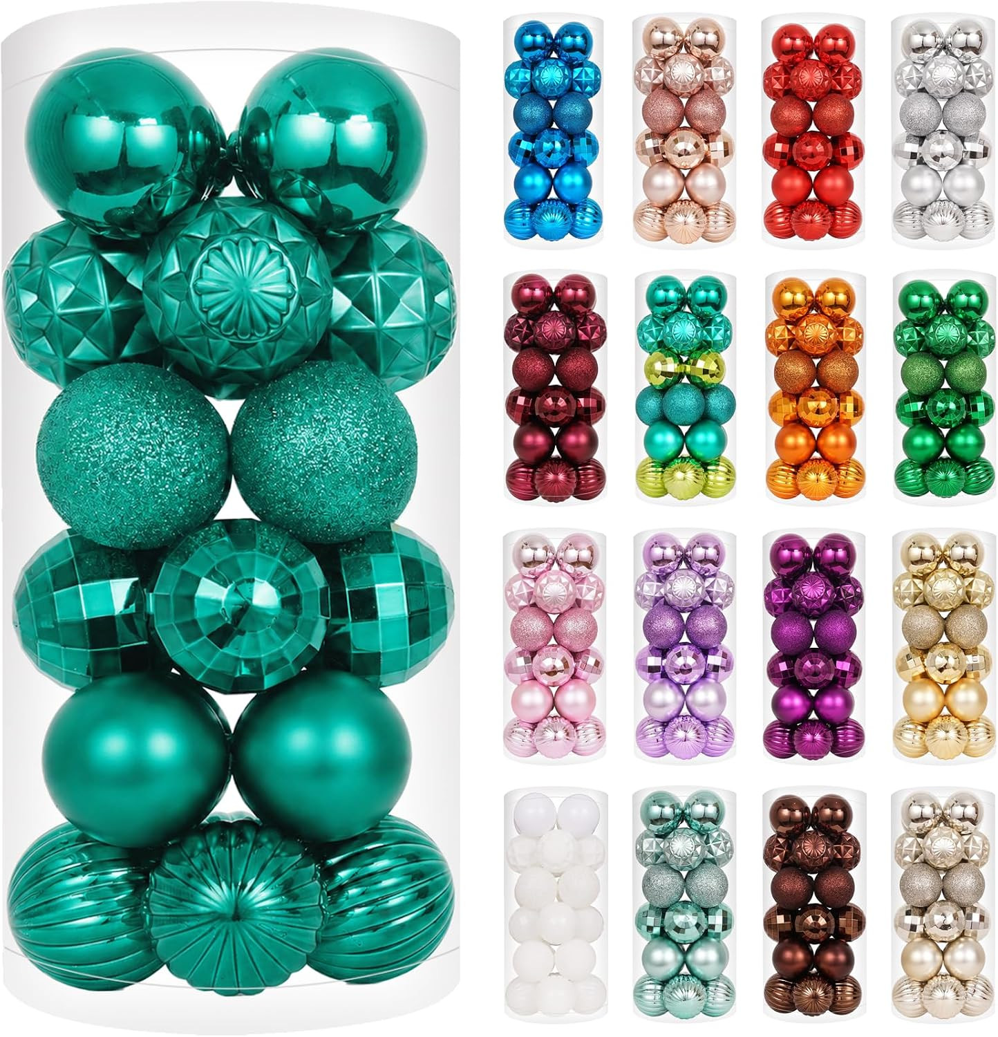 24Ct Green Christmas Ornaments Shatterproof Ball Set Xmas Tree