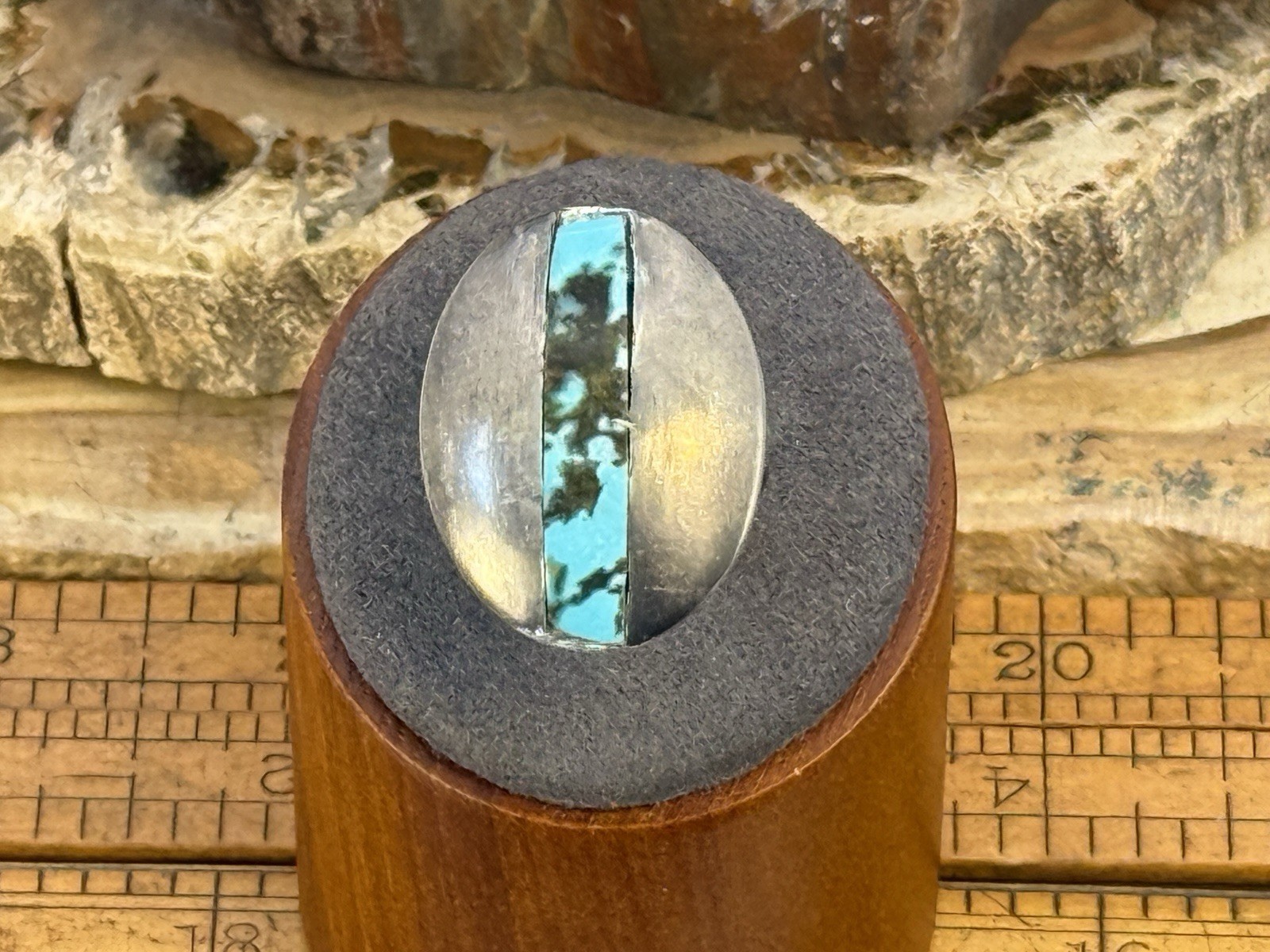 Vintage Navajo Sterling Silver Turquoise Inlay Concho Dome Ring sz 10.25-1661.26