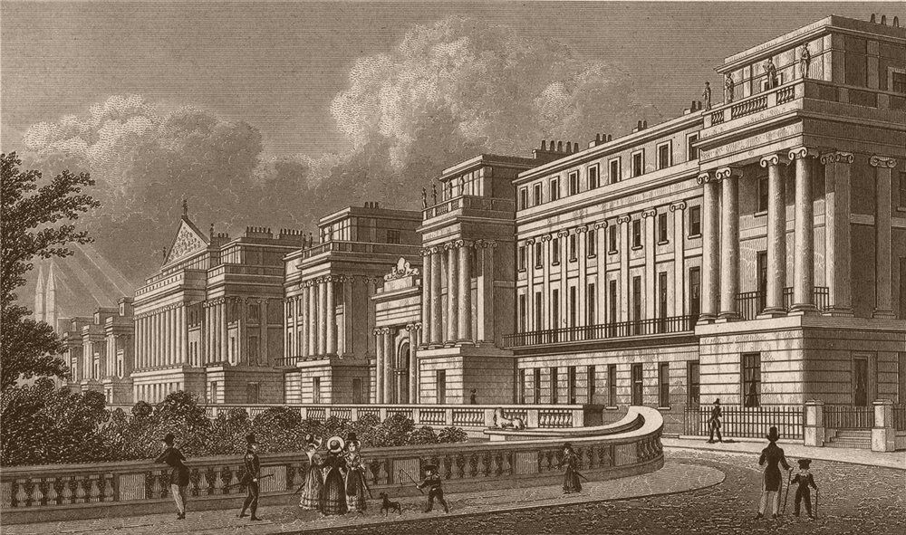 Cumberland Terrace Regent\'s Park. London. SHEPHERD 1828 old antique print