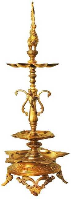 Brass Table Oil Lamp Diwali Diya Pooja Deepak For Home Temple 7*7*28 Inch
