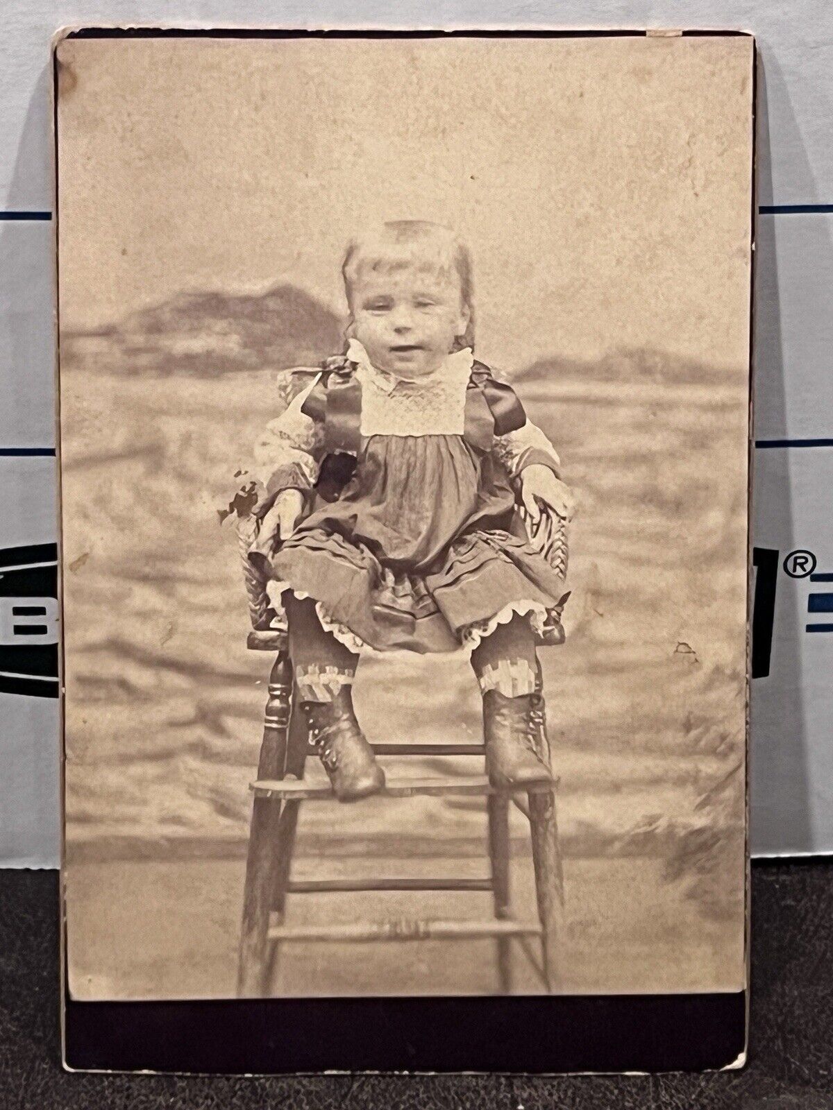 c1880 Down Syndrome Girl Sitting In Chair Vermont VT Cabinet Card