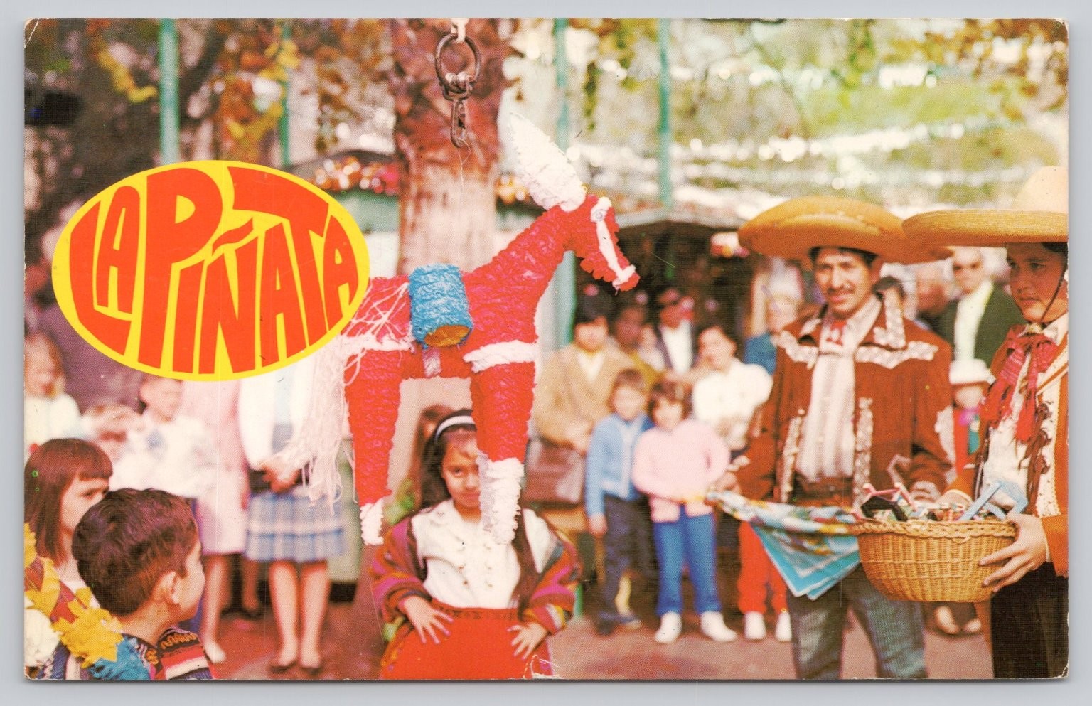 Vintage La Piñata Festival Postcard Tijuana Mexico Colorful Chrome